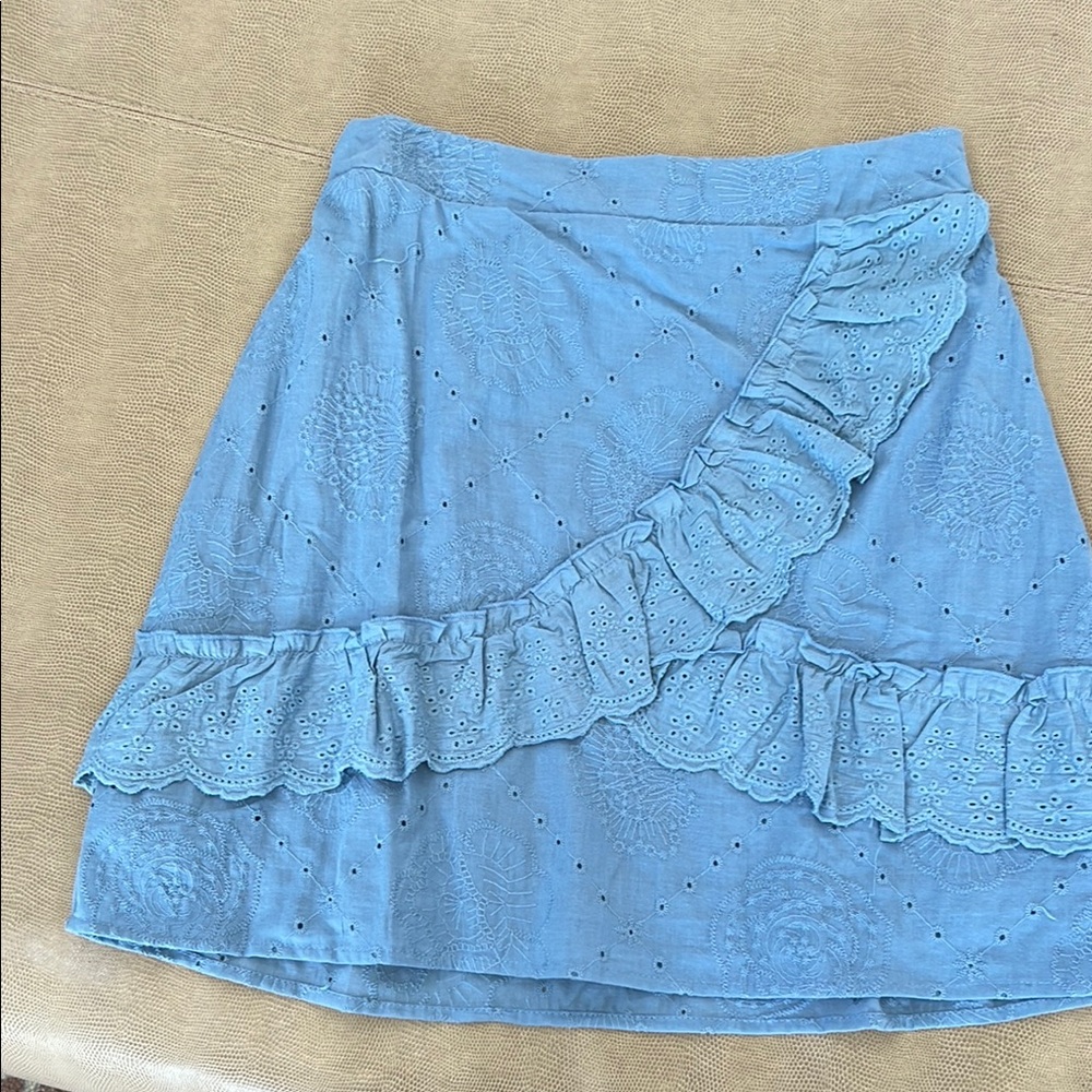 ANDREE BY UNIT Blue Ruffled Wrap Mini Skirt